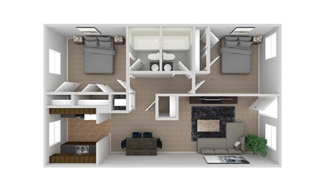 Floor plan for 2 beds, 2 baths, 885 sqft